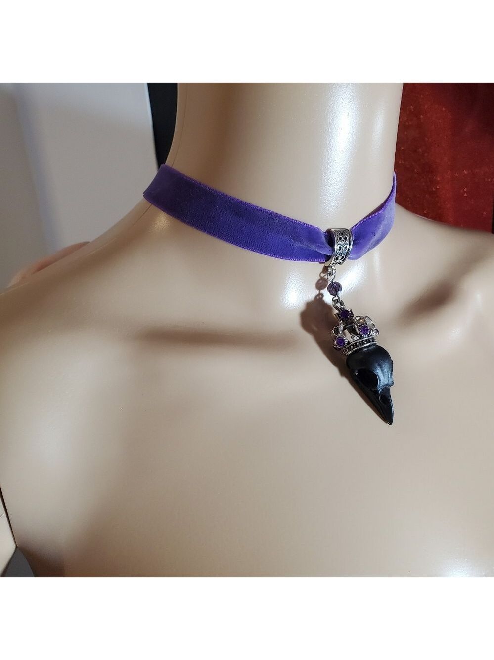 Crowned Crow Skull Velvet Choker Necklace